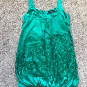 Bebe - Green Silk Cocktail Dress with sequins